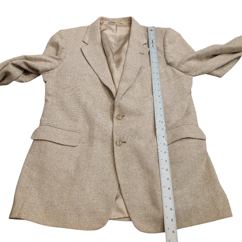 Men's Sport Coat Tan Blazer‎ Woodmere Herringbone Vintage Wool 2 Button Sz 42